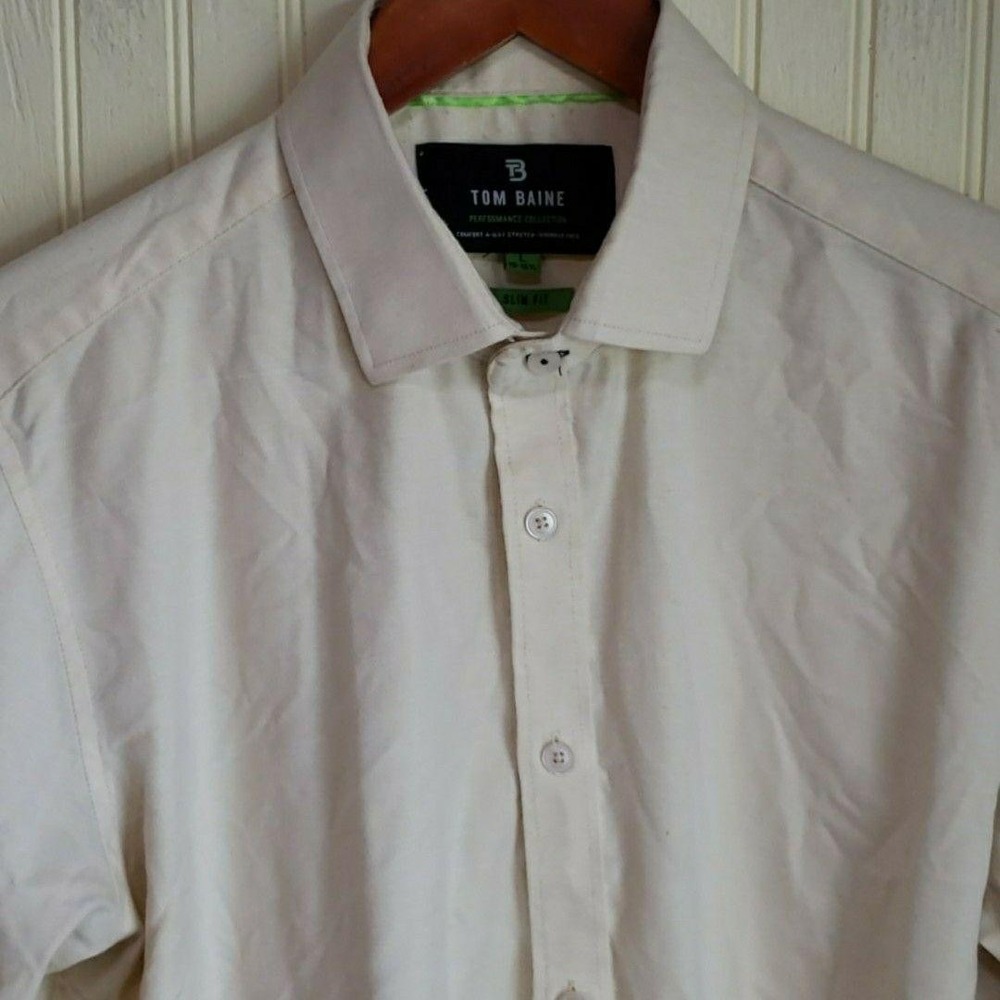 Tom Baine Dress Shirt Mens L 16-16.5 White Solid Slim Fit Stretch Long Sleeve
